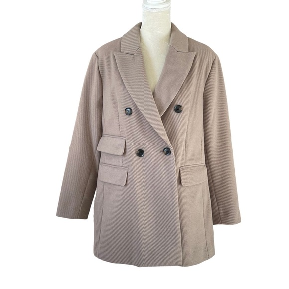 BCBGMAXAZRIA Women’s Peak Lapel Double Breasted Coat Size L Stone Color Classic - Picture 5 of 12